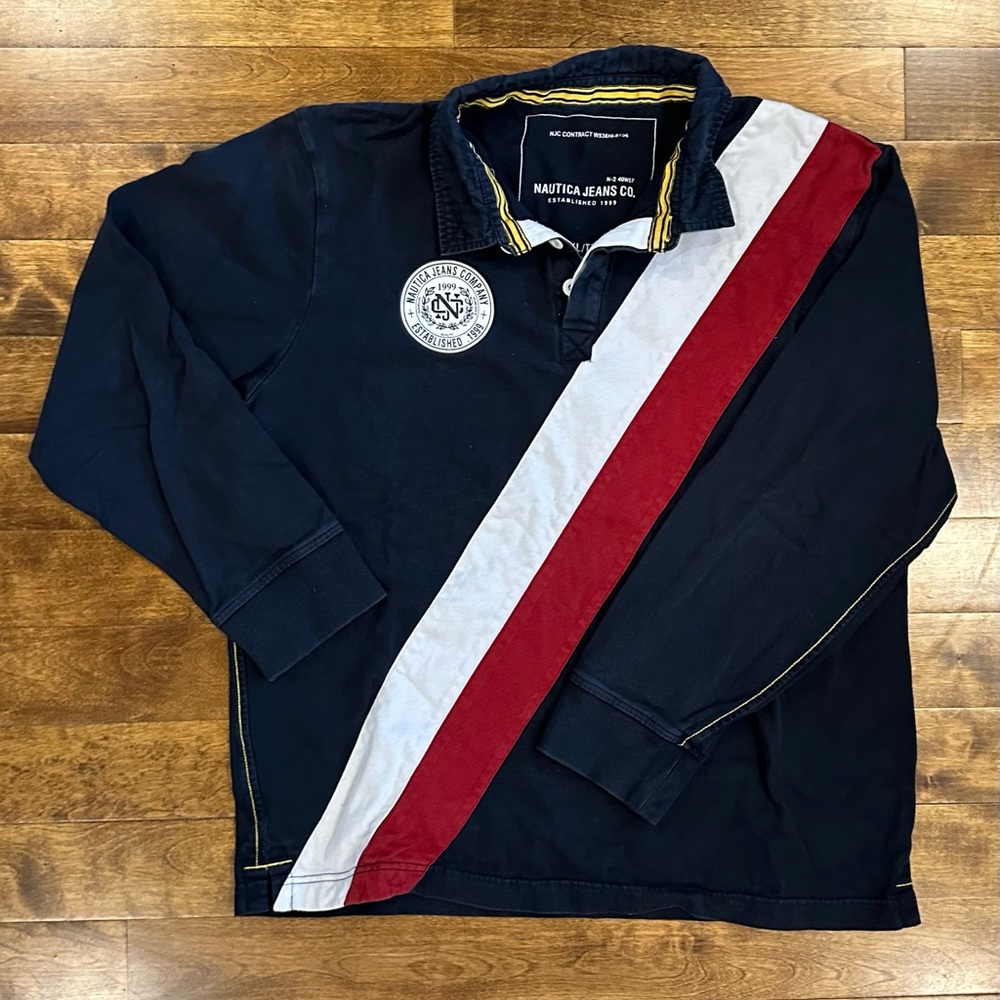 NAUTICA JEANS Vintage Navy Blue Rugby Sweater Size XXL